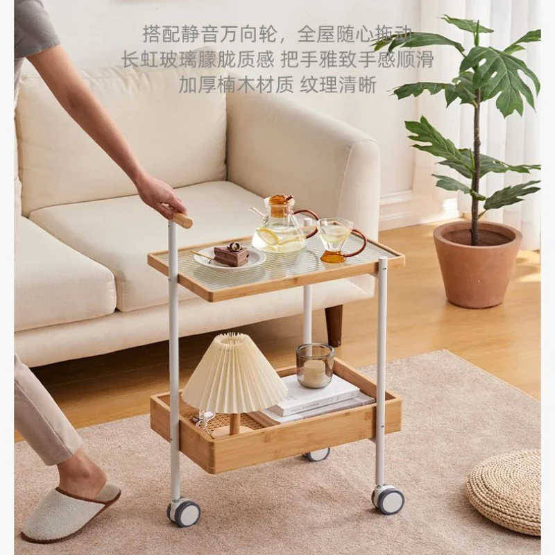 

Living Room Furniture Bedroom Trolley Movable Sofa Side Tempered Glass Coffee Table Storage Racks Modern Simple 2 Layers Mesas