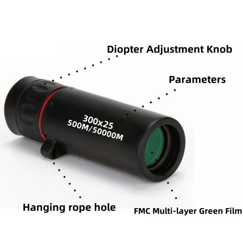 300x25 단안경 장거리 8배 HD 확대 단안경 캠핑 사냥 액세서리 강력한 미니 휴대폰 망원경