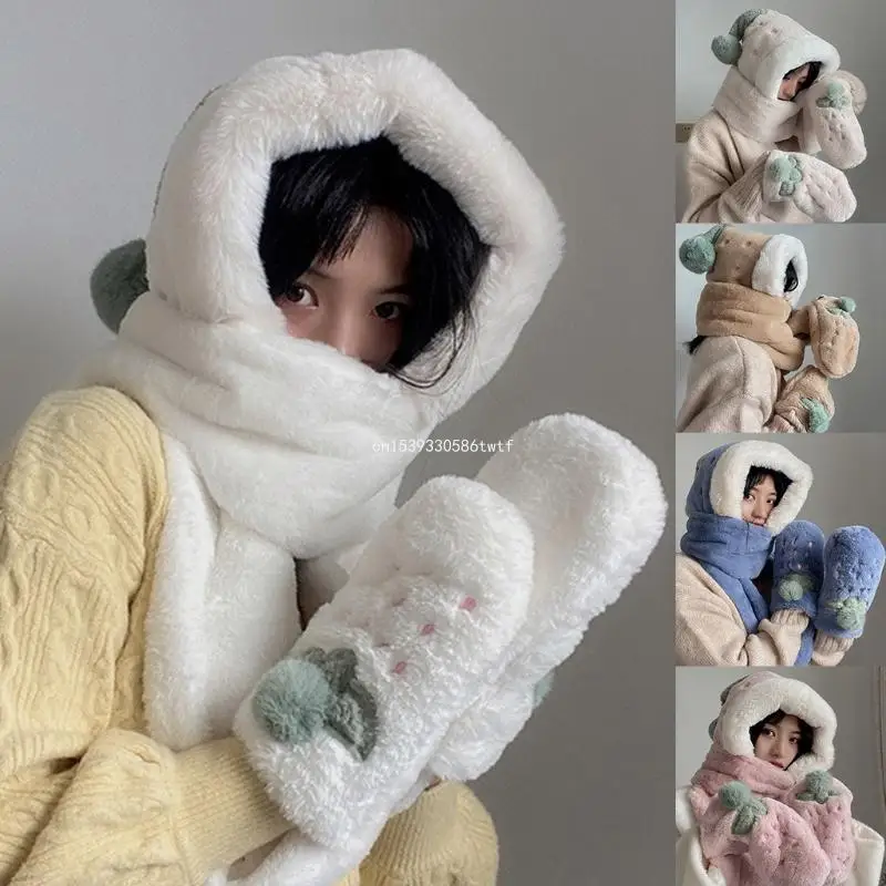 

Windproof Scarf Women Fashion Plush Thick Plush Hat Ladies Winter Warm Dropship