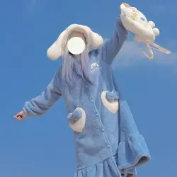 Autumn Winter New Yugui Dog Big Ear Dog Sleeping Robe Soft Girl Pajamas Female Students In The Long Hooded Nightgown Robe Sets