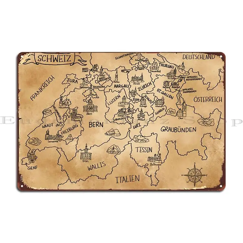 

Vintage Schweizkarte Metal Sign Printed PaintingClub Bar Pub Design Pub Tin Sign Poster