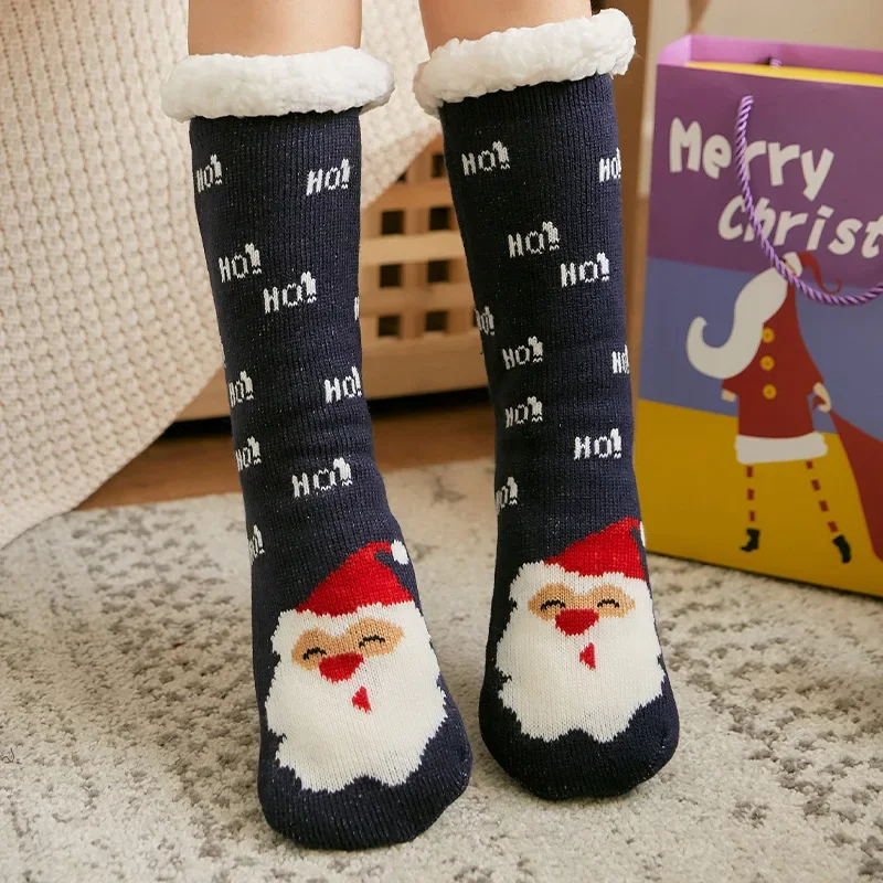 

Coral Velvet Autumn/Winter Christmas Socks for Women Non-slip Mid-tube Home Plus Velvet Flooring Socks Home Slippers