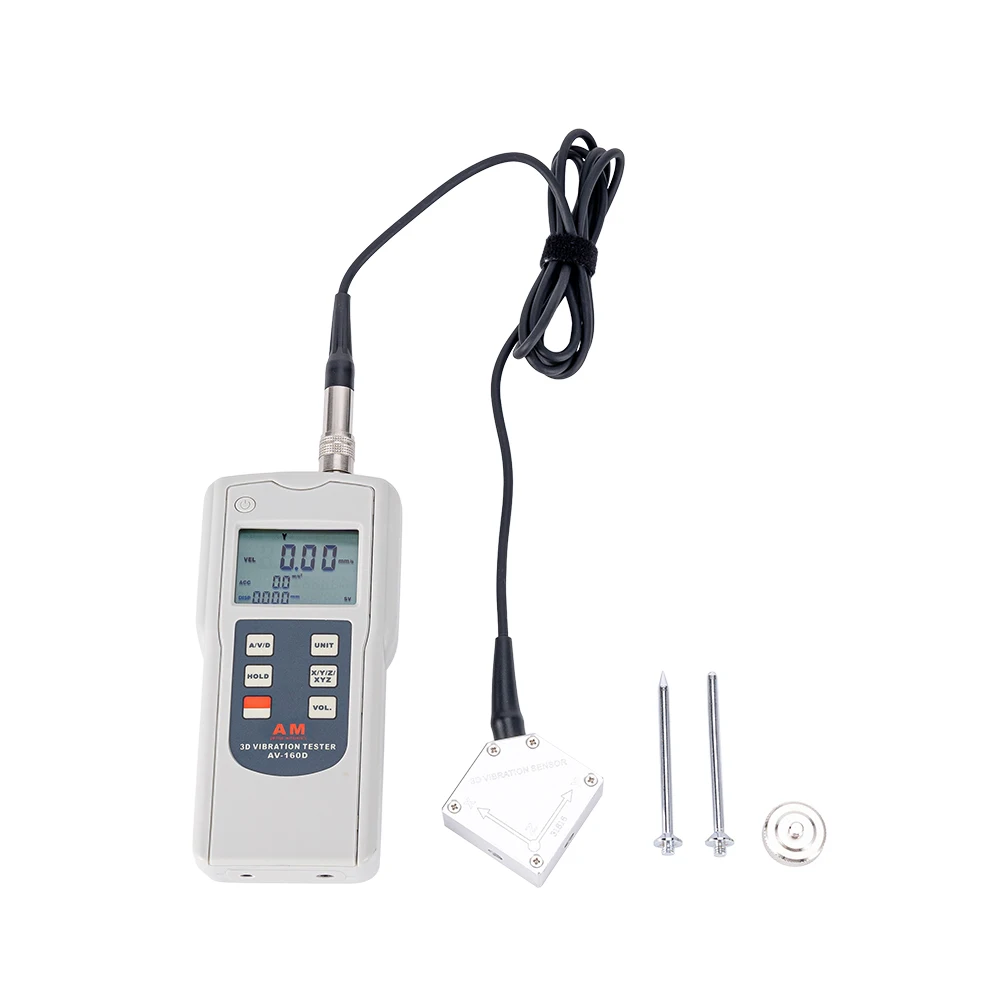 AV-160D 3D Triaxial Vibration meter digital Vibration Tester 10 Hz ~ 1K Hz Mechanical Motion Vibrometer Piezo Vibration Sensor 2