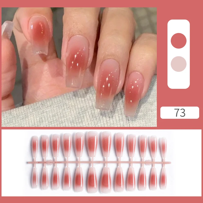 Tanio 24 sztuk słodkie lato sztuczne paznokcie łatki różowy brokat