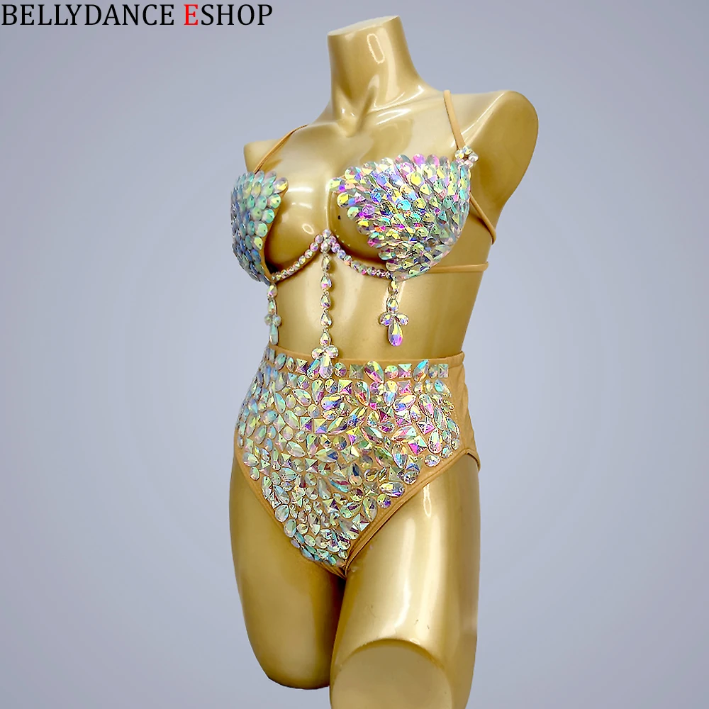 New Design Top Grade Sexy Women Belly Dance Samba Carnival RIO Crystal Wire  Bra Costume Outfit