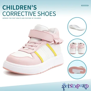 Scarpe da ginnastica da ragazza ortopediche Princepard con supporto rigido per la schiena Scarpe da correzione per piedi piatti con punta in pizzo rosa per bambini 1