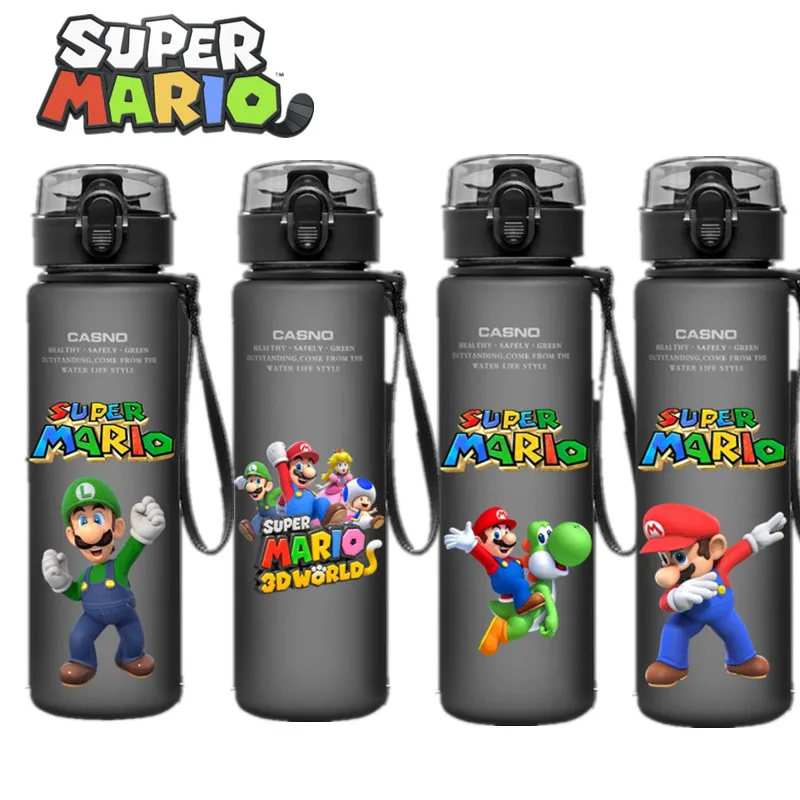 560Ml Anime Cartoon Super Mario Portable Water Cupplastic Trasparente Stampato Luigi Child Sports Outdoor Insulation Water Bottle