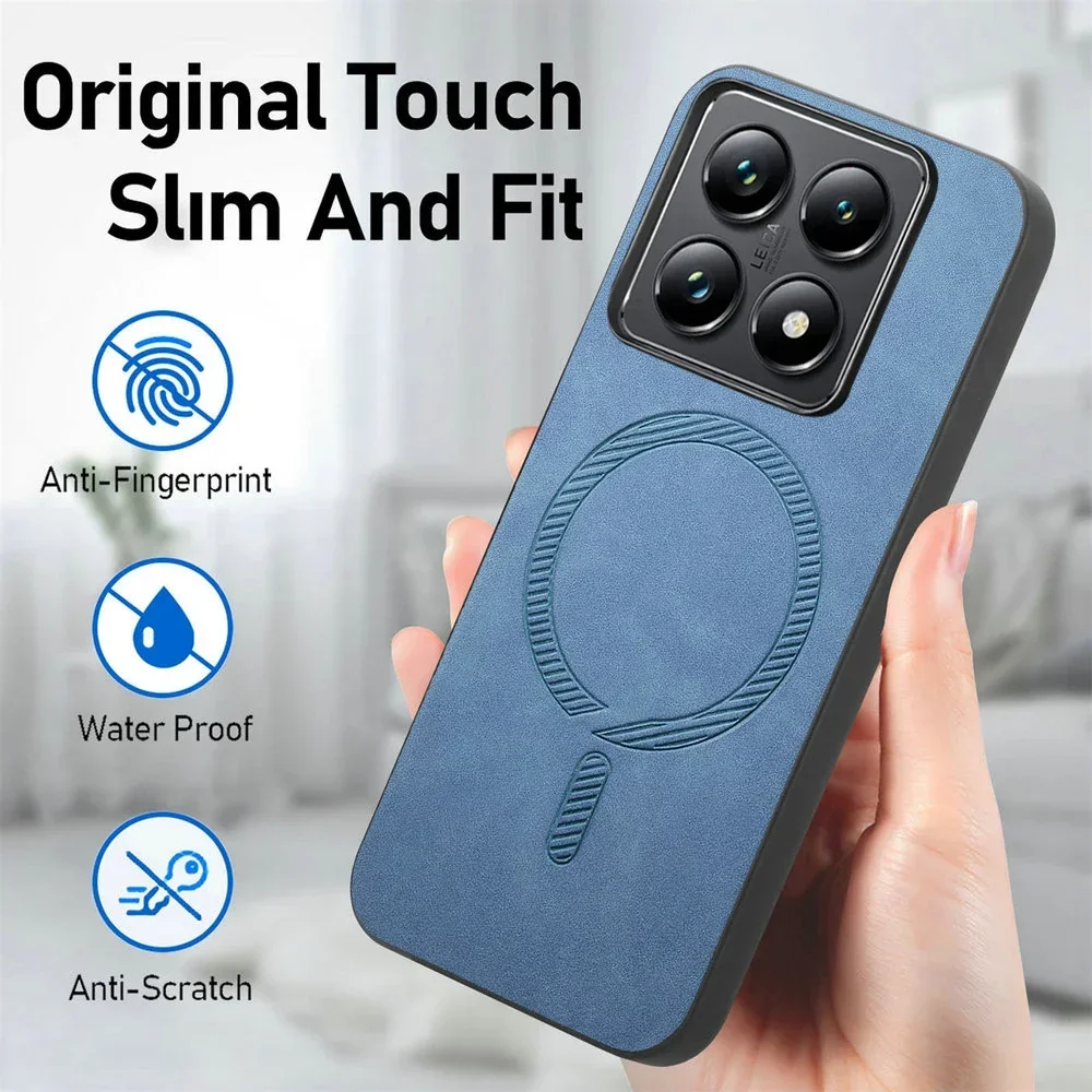 Luxury Leather Back Panel Armor Phone Case with Magsafe Cover