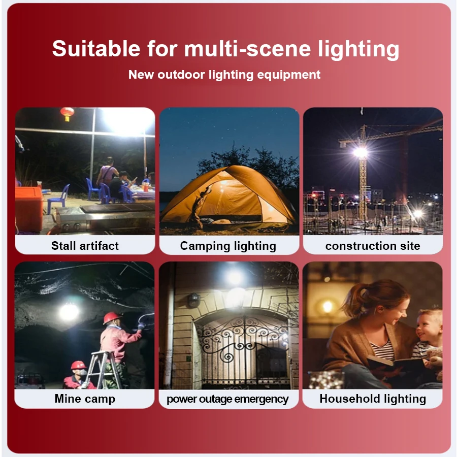 100W Solar LED Camping Light Solar Rechargeable Portable Lanterns Camping Lamp Camping Lantern with Remote Control Emergency Lights Tent Hiking Lights