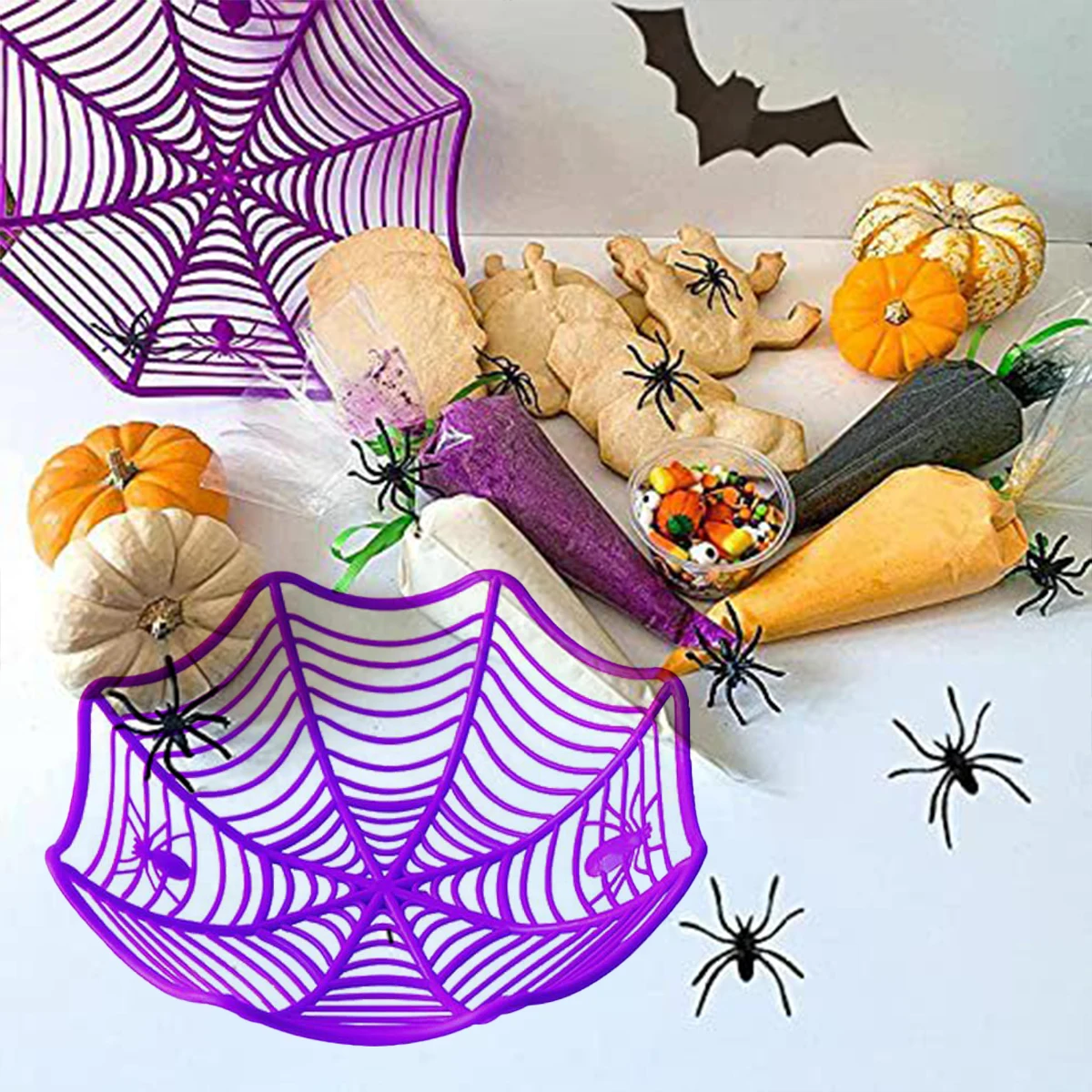 1PC - Halloween Props Spider Web Water Fruit Basket Holiday Snack Storage Plate Candy Plate Decoration