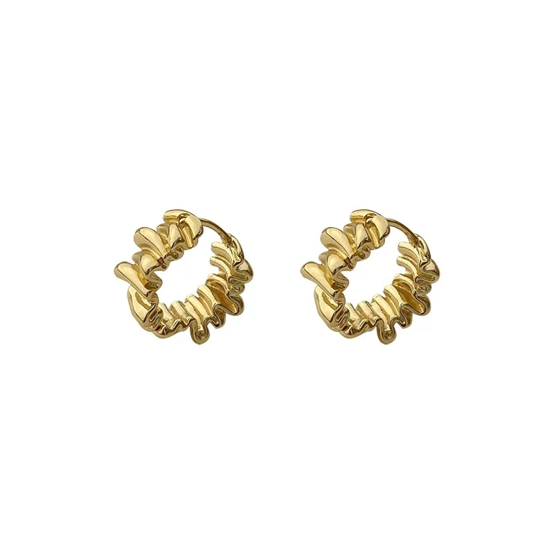 Personality Irregular Wavy Pleated Hoop Earrings for Women New Charm Gold Color Stainless Steel Dangle Jewelry Accessories Gift - Image 6