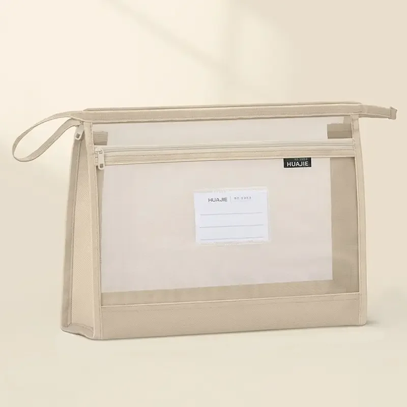 Transparent Mesh Homework Storage Bag Large Capacity Double-layer Mesh Zipper Bag Multifunctional Portable File Folders Office