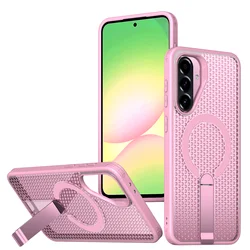 Heat Dissipation Breathable Magnetic Wireless Charging Phone Case with Holder for Galaxy A26 (Pink)