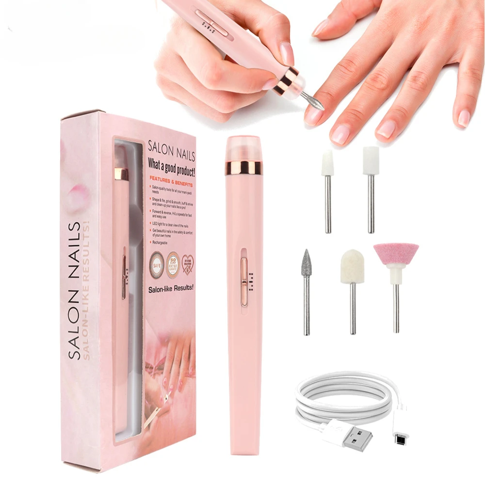 

Electric Nail Grinder Nail Polishing Machine With Light 5 In 1 Portable Mini Electric Manicure Art Pen Tools For Gel Removing