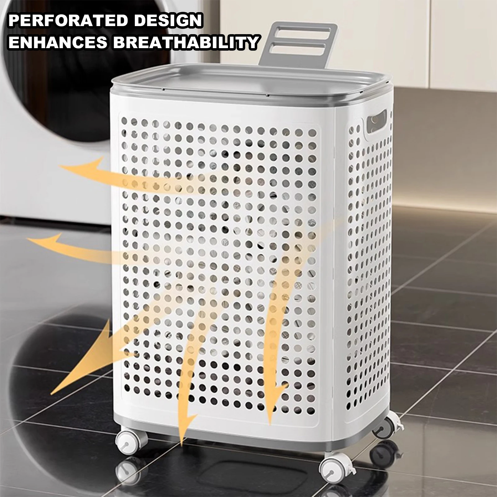 Upgrade Dirty Clothes Laundry Sorting Basket W/ Wheels & Lid Hollow Out Laundry Hamper Bathroom Organizer Storage Pouch for Home