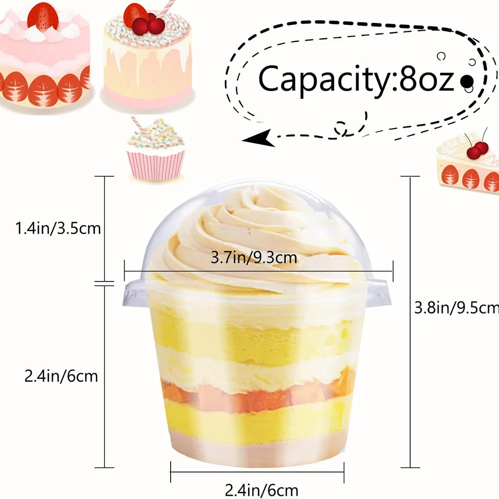 50Pack 8oz Disposable Clear Plastic Cups with Dome Lids,PET Dessert Cups,Disposable Snack Bowls for Ice Cream,Cake,Fruit,Parfait