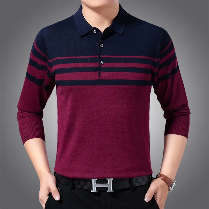 

3 colors! Autumn middle-aged and elderly men's clothing long sleeved T-shirt middle-aged knitted thin casual bottom shirt