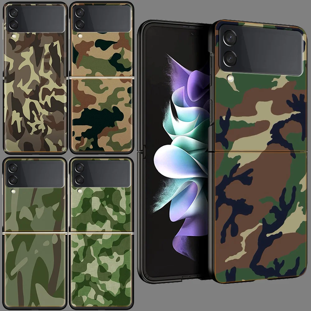 Fashion Color Trend Camouflage Color Camo Funda Per Samsung Galaxy Z Flip 5 3 4 5G Custodia Flip4 Flip3 Flip5 Black Hard Pc Shell Zf