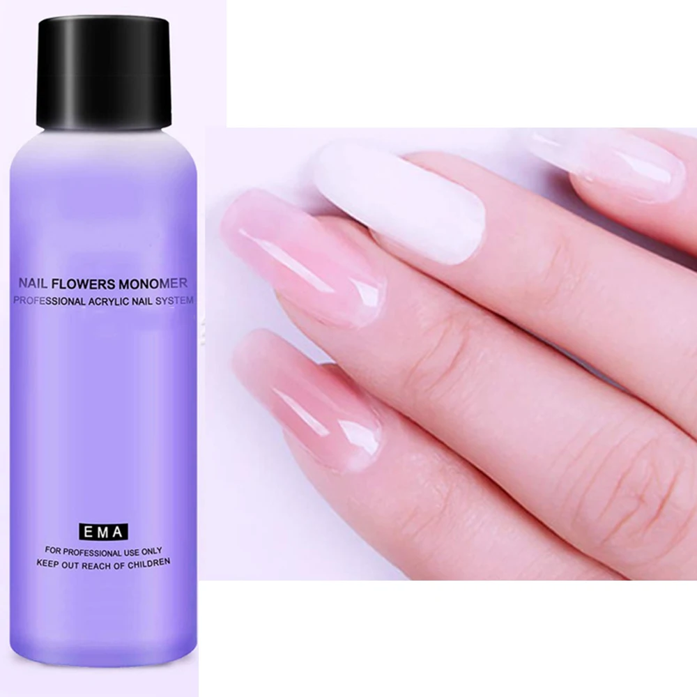 120ML Monomer Acrylic Nail Liquid 4 oz - Professional Acrylic Nail Liquid Monomer for Acrylic Powder Nails Extension Nail Brush 6