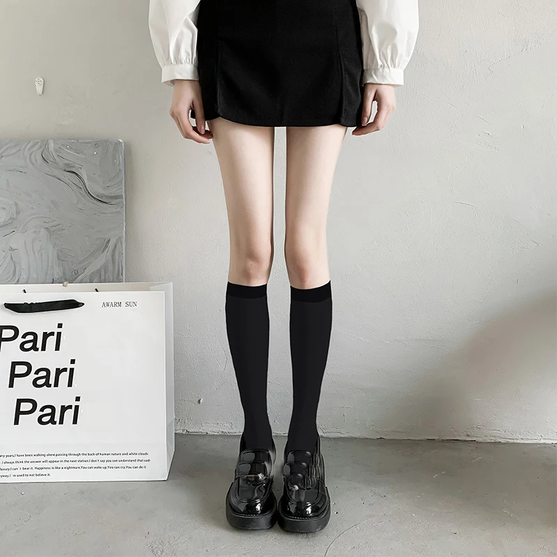 여성용 단색 양말, 블랙 화이트 허벅지 높이 양말, 귀여운 로리타 스위트, 얇은 긴 다리, 섹시한 스타킹