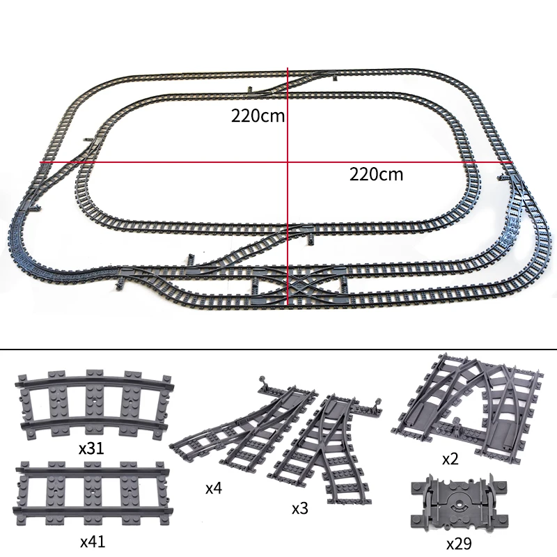 City Train Tracks Building Set - Flexible, Straight, Curved, and Switch Rails