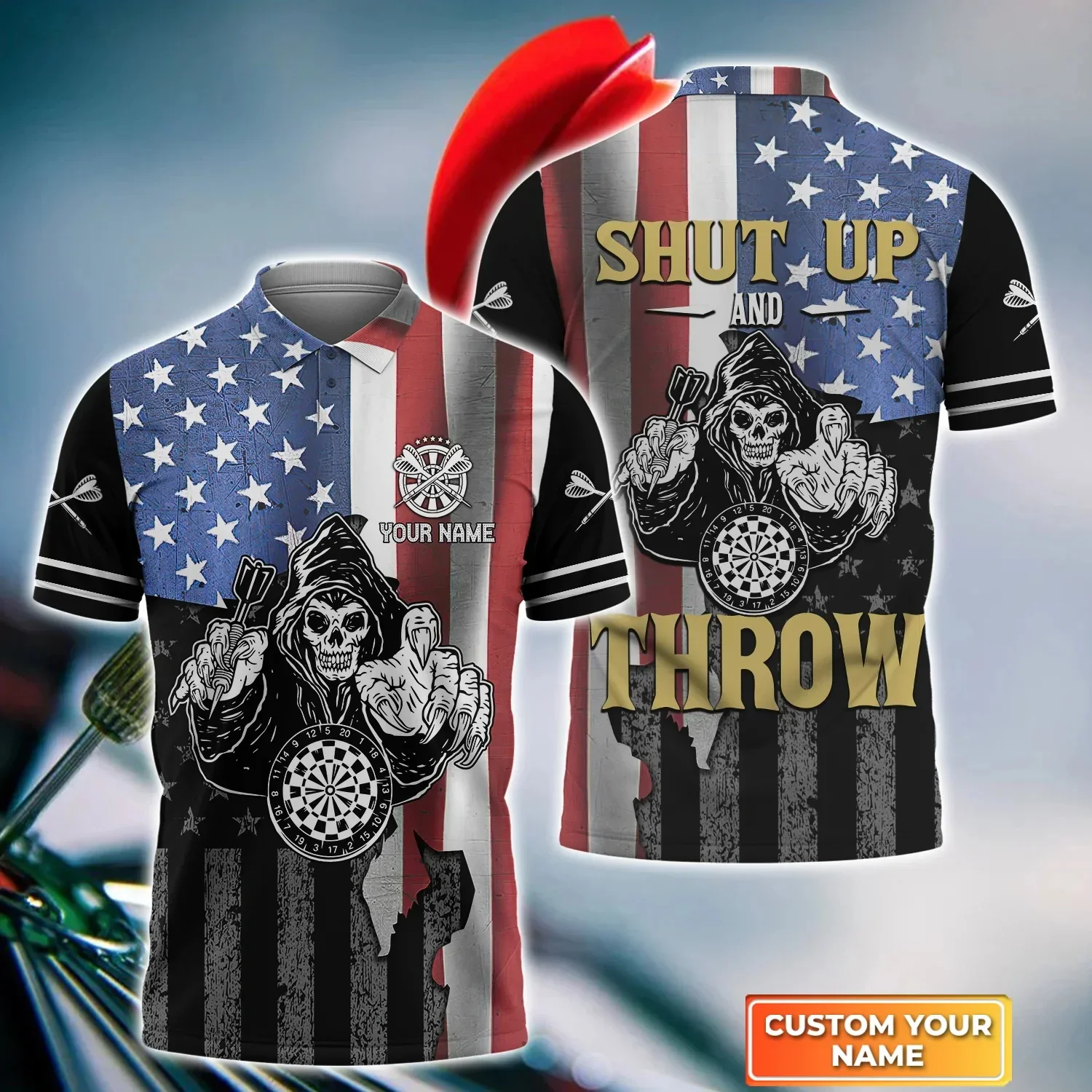 PLstar Cosmos Personalisierte Name Darts Player 3D Gedruckt Sommer Polo-Shirt Unisex Kurzarm Shirts Geschenk für Darts Liebhaber POL-38 – Detail 13