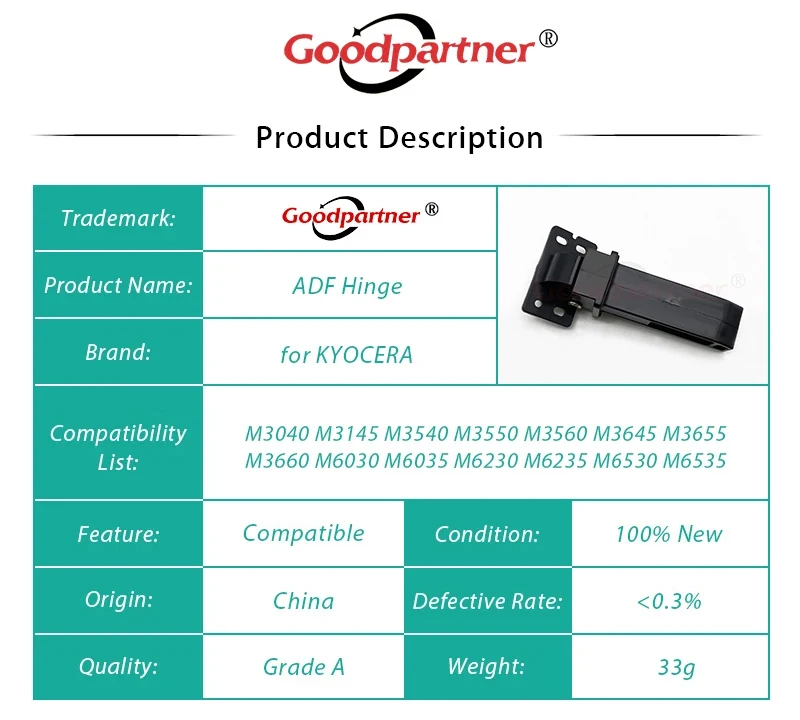 Dobradiça do Adf para Kyocera 302nm18021 M3040 M3145 M3540 M3550 M3560 M3645 M3655 M3660 M6030 M6035 M6230 M6235 M6530 M6535 M6630 10x - Imagem 3