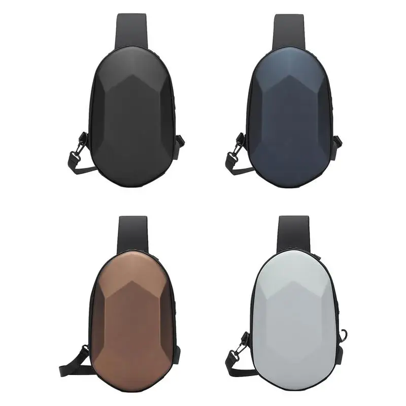 

Motorcycle Chest Bag Hard Shell Sling Backpack Large Capacity Sling Backpack Travel Bag with USB Port Headphone Jack for Camping