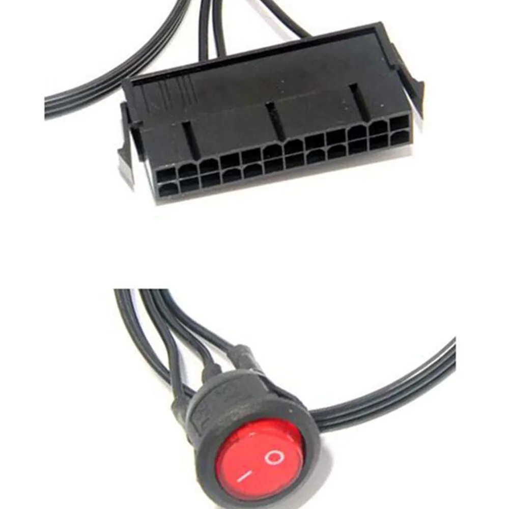 PC 전원 공급 장치 테스터 시동 점퍼, ON/OFF 스위치, 구리 주석 와이어, 24 핀 암 ATX PSU 케이블, 50cm, 2 개