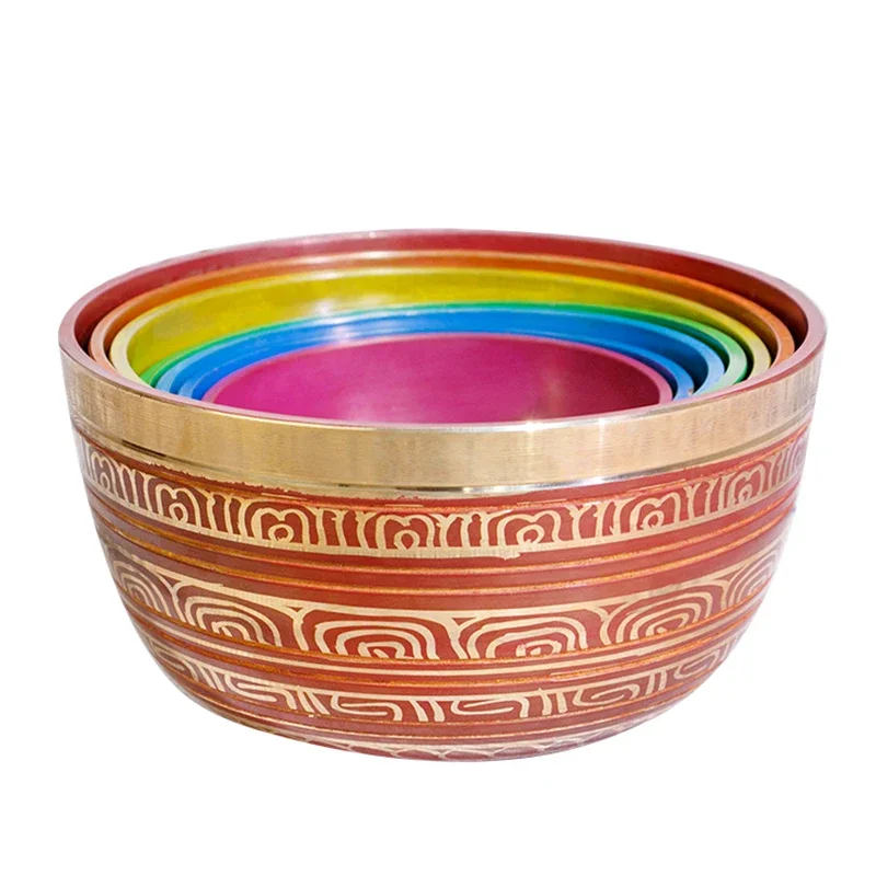 

Colorful Nepal Singing Bowl Set 7 Chakras Handmade Brass Sound Bowls Meditation Buddha Tibetan Bowl Mindfulness Sound Healing