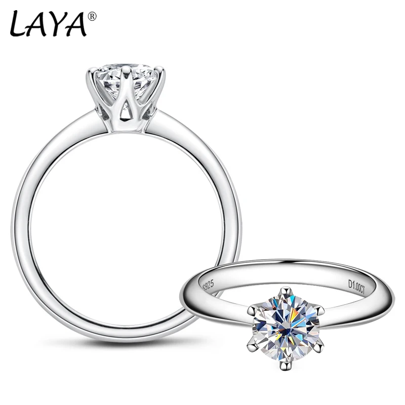 

LAYA 925 Sterling Silver Solid Wedding Ring 0.5ct 1ct 2ct Round Moissanite Diamond Solitaire Engagement Rings For Women Jewelry