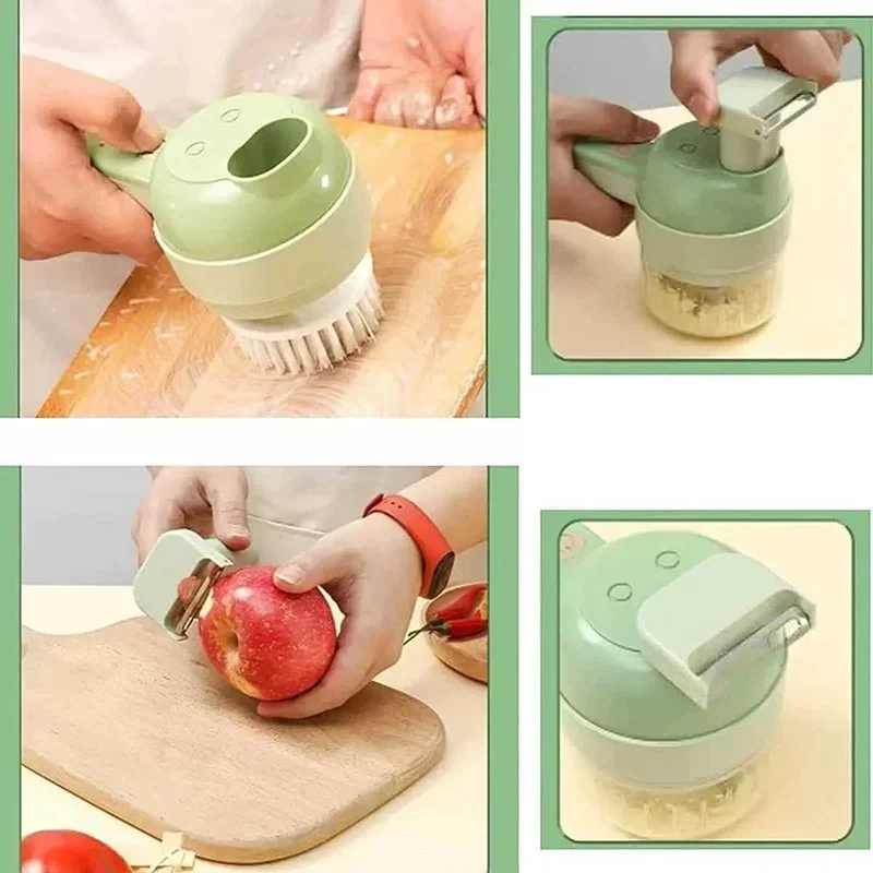 4-in-1 Handheld Electric Vegetable Cutter Set - Spiral Slicer Masher Kitchen Tool 2