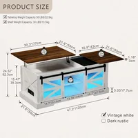 Lift Top Coffee Table with Gun Cabinet, 2 Sliding Barn Doors-Large Storage and 3 Color LED Lights fit, Café Tables 2