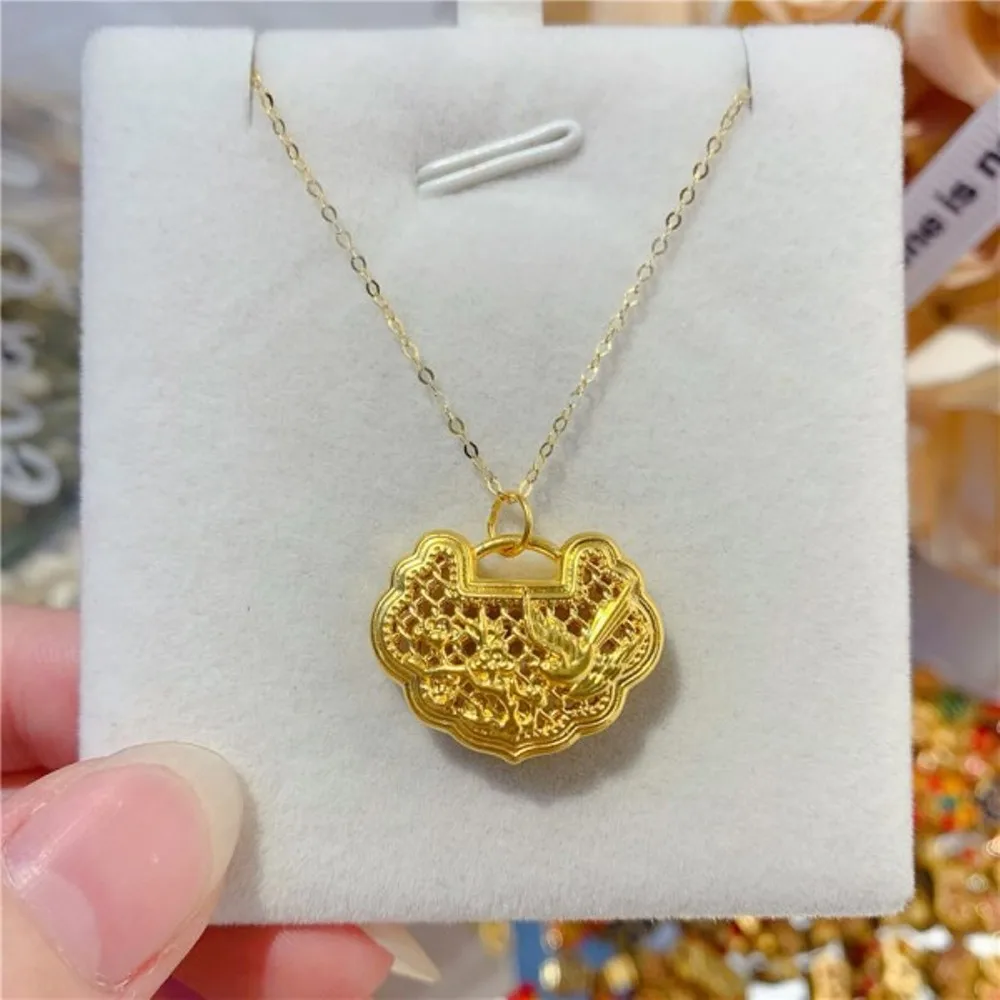 

1PCS Pure 999 24K Yellow Gold Men Women Lucky Gift Magpie Bird Lock Bag Pendant 1.16g