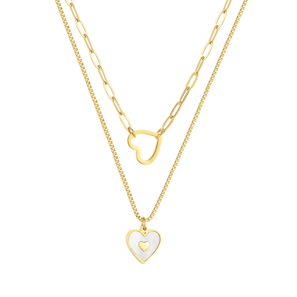 

Минималистичное Золотое Двойное сердце из нержавеющей стали, женский кулон, каменное ожерелье в виде ракушки, ювелирные изделия, подарок для Него