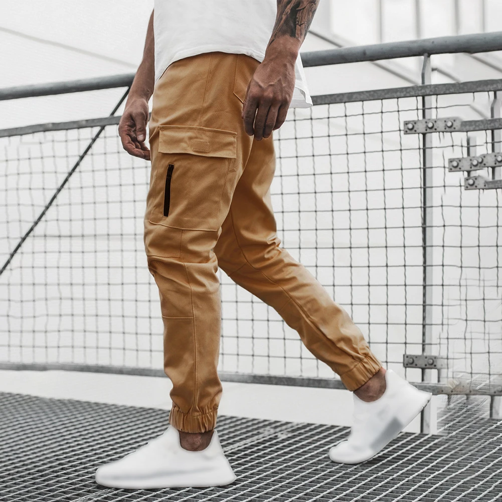 

Men's Casual Joggers Pants Loose Fit Sweatpants Cargo Pocket Trousers for Active Sports Soft and Breathable Off white