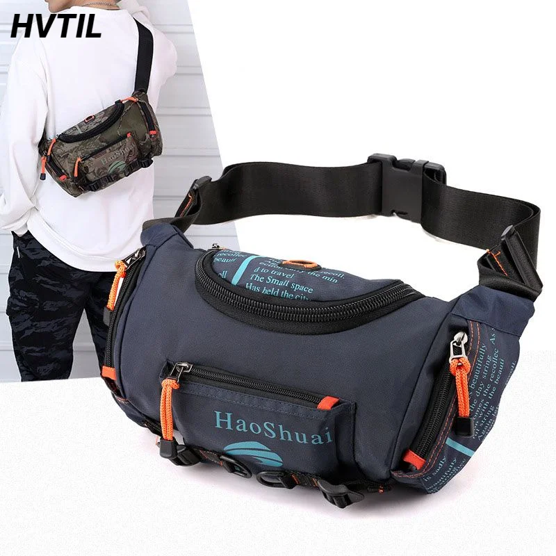 

HVTIL New Outdoor Men Fanny Pack Single Shoulder Crossbody Chest Bag Waterproof Belt Hip Waist Bag Headphone Jack Large Capacity