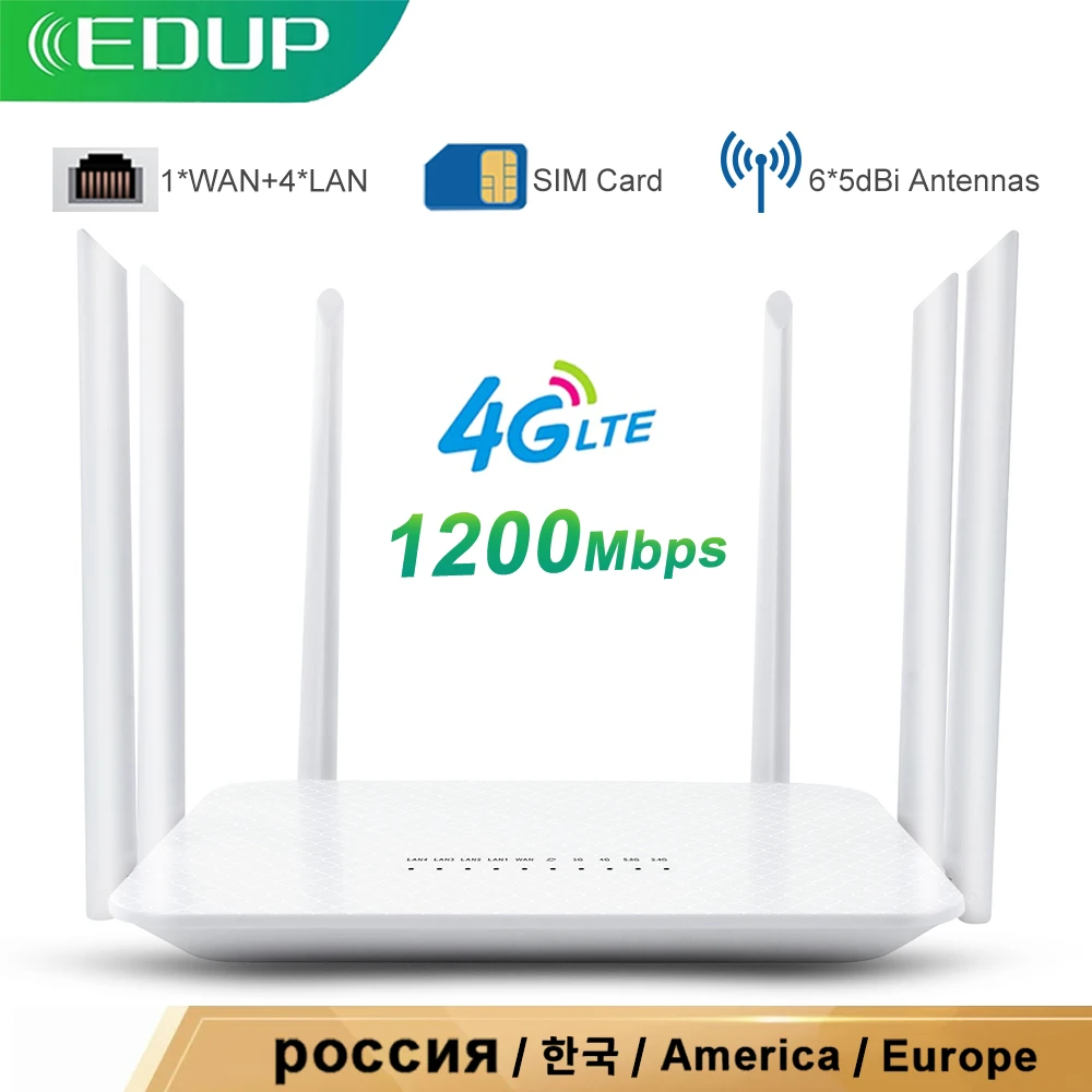 Edup 4G Router Wifi 1200Mbps Router Wifi Wireless Slot Per Scheda Sim Router Rj45 Lte 2.4G/5Ghz Dual Band 4G Router Wireless Hotspot