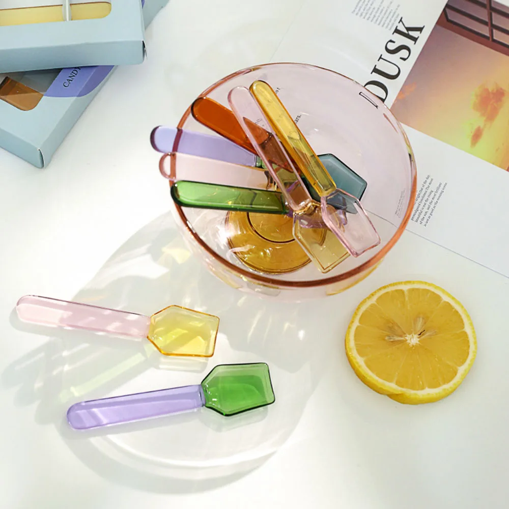 New Creative Dessert Glass Small Spoon Heat Resistant Creative Color Cute Oatmeal Yogurt Round Spoon Coffee Mixing