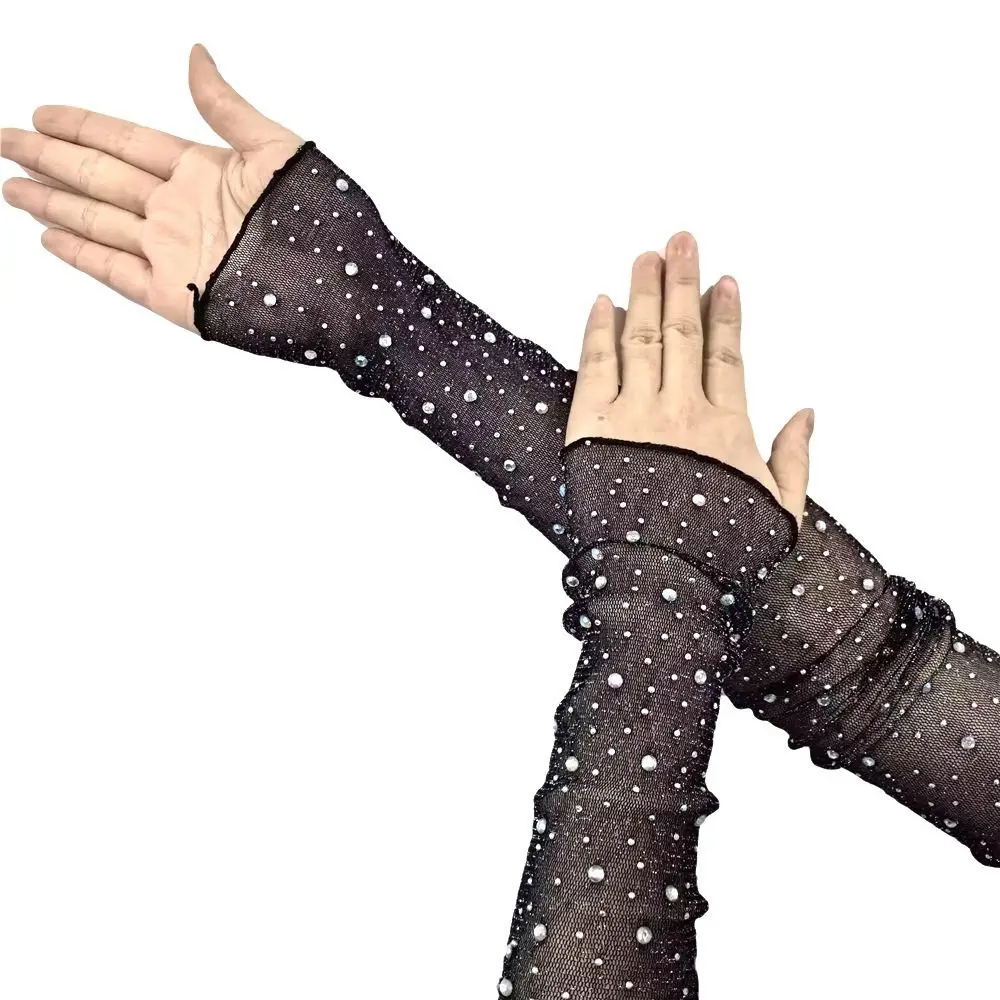 Sweet Sun Protection Crystal Arm Sleeves Mesh Long Sleeves Ice Silk Sleeve Breathable Hand Summer Arm For Women arm sleeves ice arm sleeves