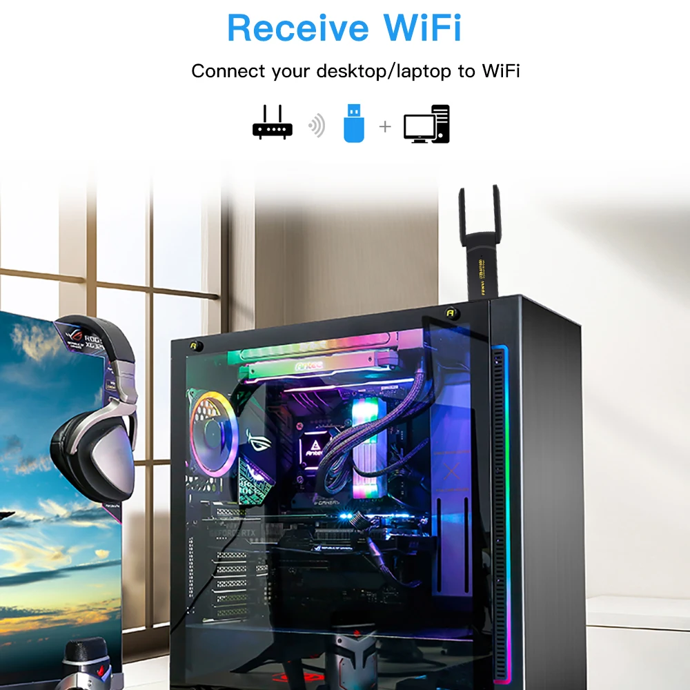 듀얼 밴드 2.4G 및 5G 무선 네트워크 카드, 노트북 데스크탑용 USB 3.0 와이파이 어댑터, 와이파이 6 USB 동글 수신기, AX1800 MT7921