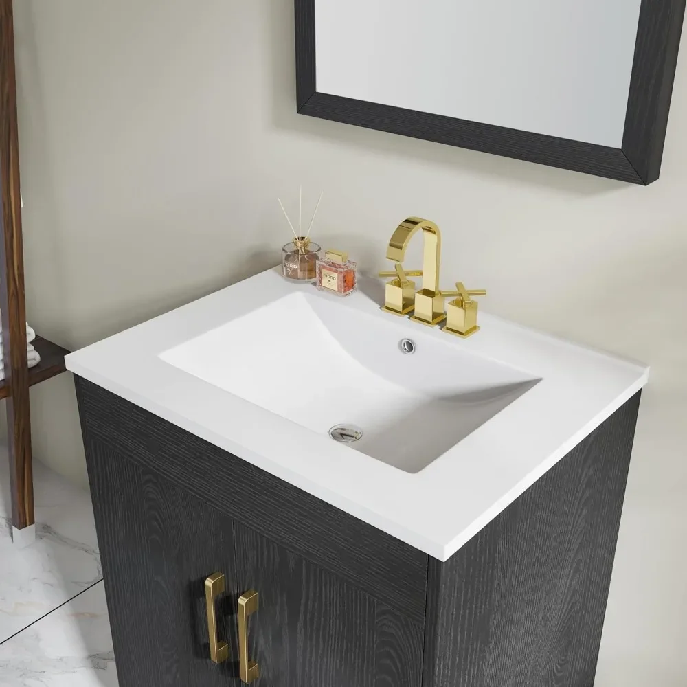 Fully Pre-Assembled 24 Inch Bathroom Vanity with Single Ceramic Countertop Sink Combo, 2 Soft Close Doors Bathroom Cabinet Set 6