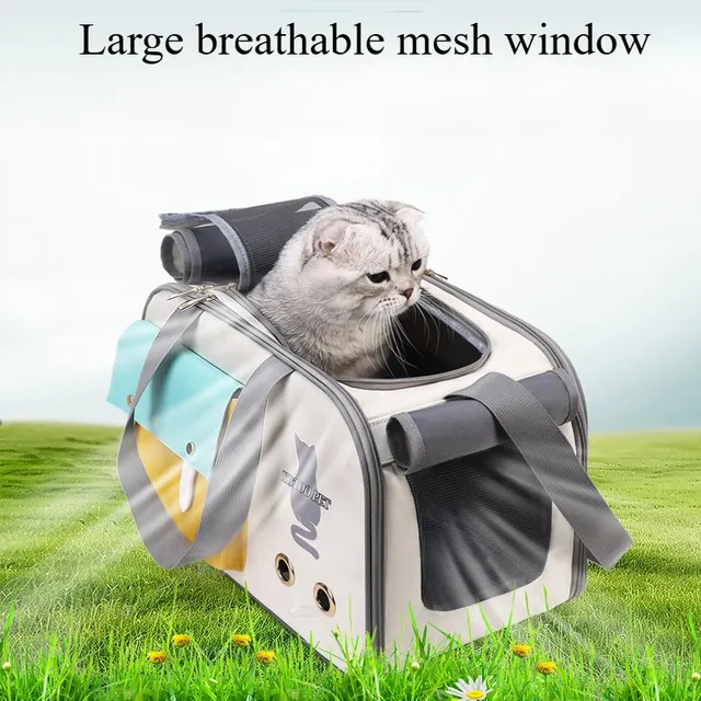 Large capacity pet backpack bag, zip closure, portable and ventilated, with opening and closing doors, suitable for cats and dog 5