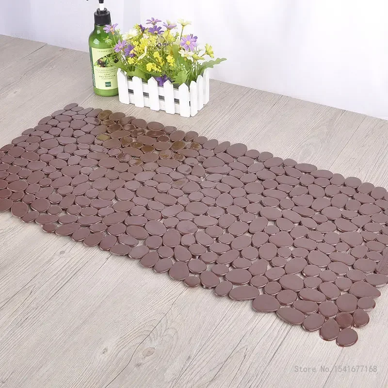 Cobblestone Pattern Anti-skid Rectangular Shower Mat, Eco-friendly PVC, Household Hotel Supplies, Bathroom Foot Pad, 88x40cm 1Pc