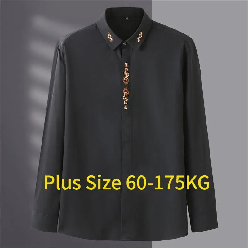 

Men's Shirts Plus Size Long-Sleeved Men Fat Business Casual Unique Embroidered Shirt