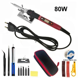 Digital Electric Soldering Iron Set with Adjustable Temperature & LCD Display, 80W - 110V US plug (80W purple set1)