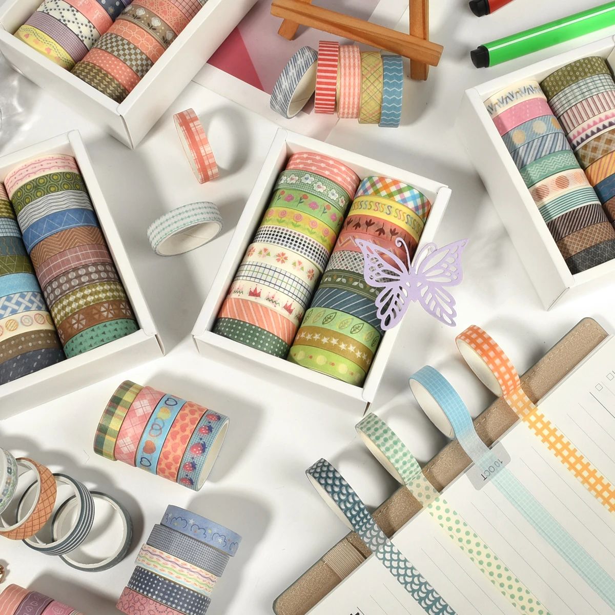 20 Rolls Skinny Washi Tape Scrapbooking School Supplies Basic Slim Decorative Adhesive Tape Stationery Decoration Masking Tape 2