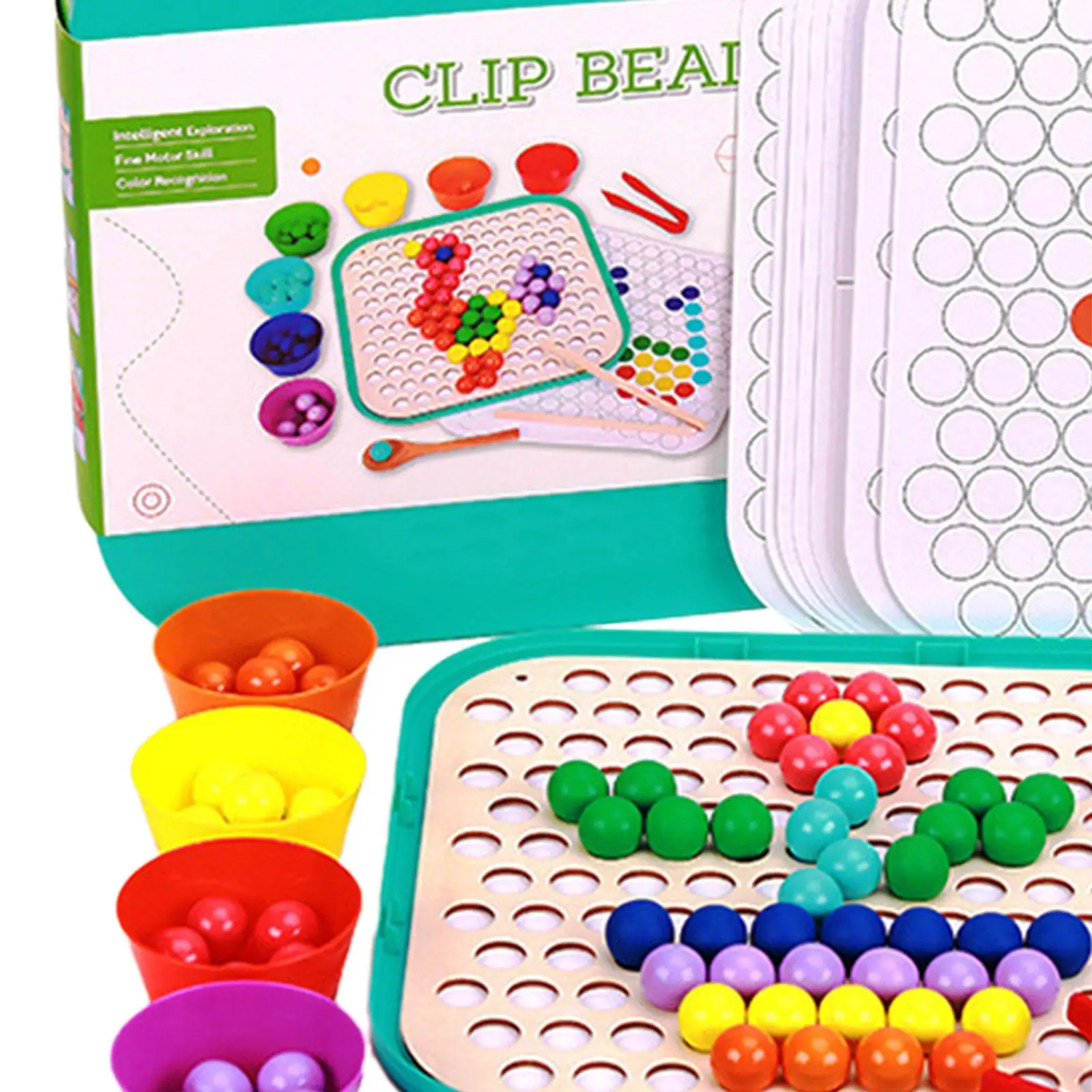 Rainbow Clip Bead Puzzle Educational Wooden Peg Board Beads Game for Coordination Preschool Primary Kindergarten Activity