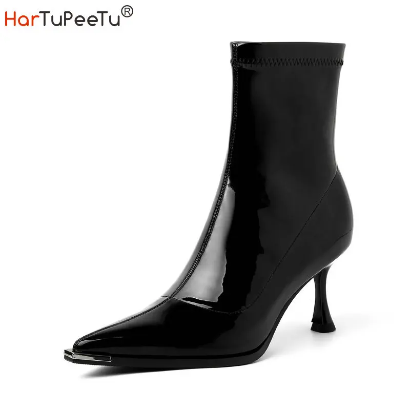 

French Real Leather Ankle Boots Women Kitten Heels 2022 Autumn Black White Khaki Pointed Toe Shoes Female Botas Mujer