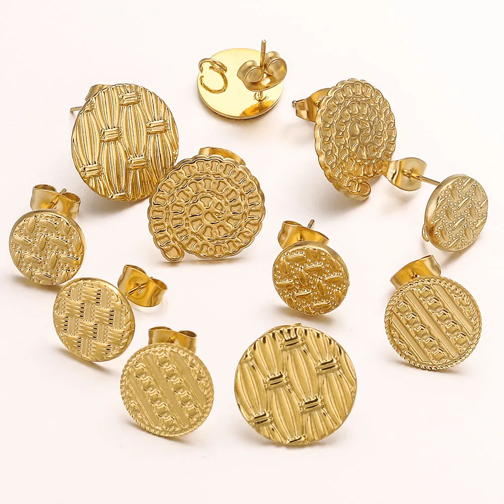 6pcsStainlessSteelEarringBasesRoundTexturePostsStudsEarEarringsHooksMakingSupplies